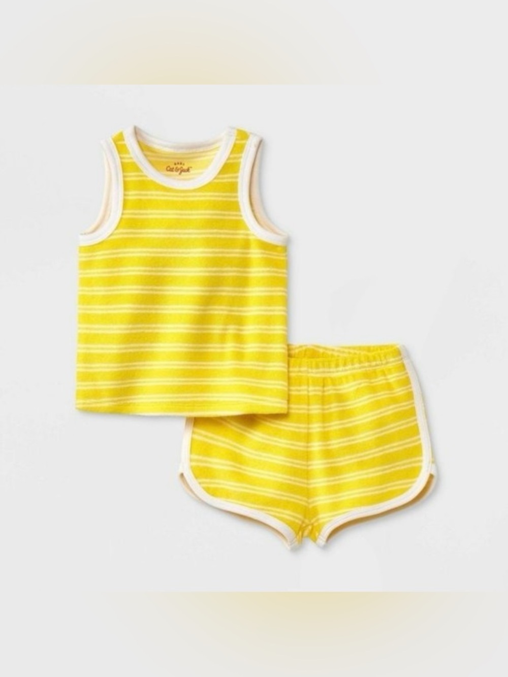 Cat & Jack Retro Yellow Terry Cloth Striped Tank & Shorts Set - Size 3-6 months